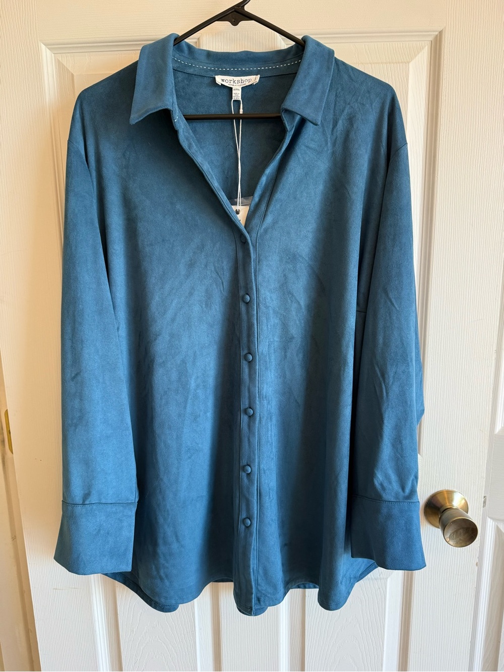 Women’s Workshop Republic Clothing Teal Button-Down Faux Leather Shirt